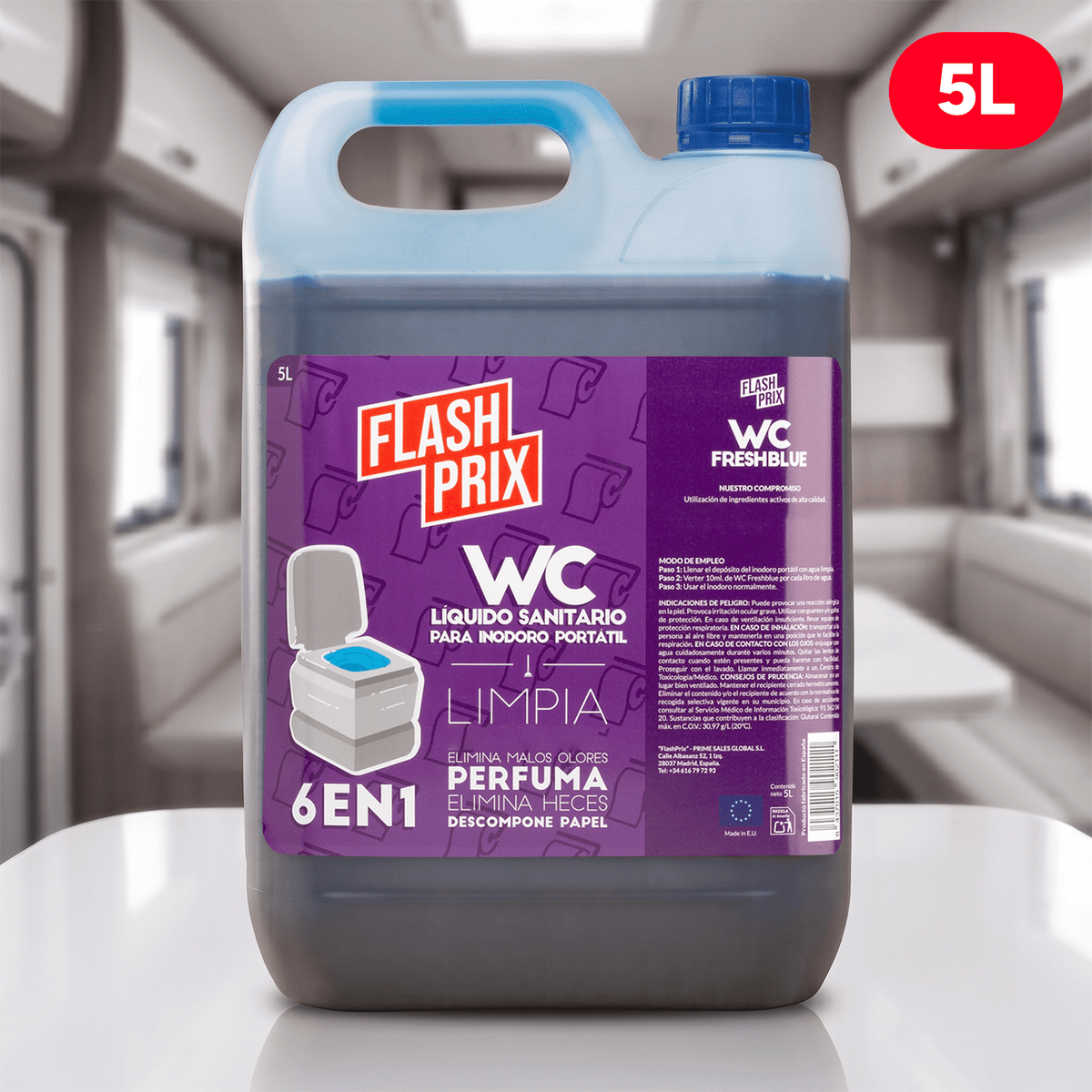 Liquido WC Portátil, Limpia a Profundidad, Neutraliza Olores, Deshace Residuos Orgánicos y Papel, 5L