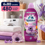La Antigua Lavandera Suavizante para Ropa, Aroma Esencia Violeta, Pack de 6 Botellas de 1.76 L Cada Una, 10.56 L en Total, 480 Lavados
