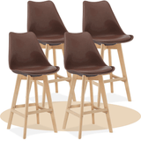 Taburete Alto Cocina con Respaldo, Asiento Blando y Tapizado, Patas Altas Resistentes de Madera de Haya con Reposapiés, Sillas Nórdicas, Ideal para Cocina, Salón, Comedor y Restaurante, 54.5 x 49.5 x 106 cm
