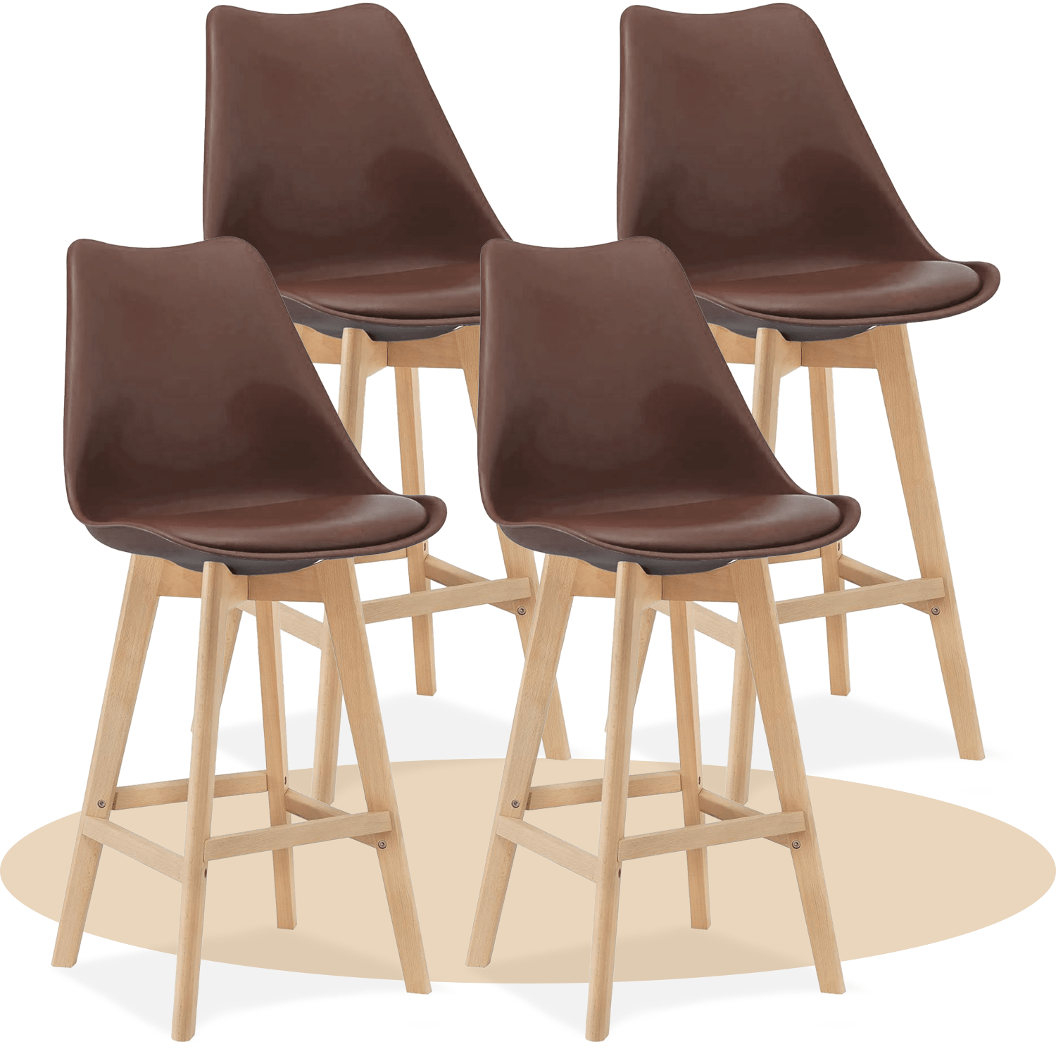 Taburete Alto Cocina con Respaldo, Asiento Blando y Tapizado, Patas Altas Resistentes de Madera de Haya con Reposapiés, Sillas Nórdicas, Ideal para Cocina, Salón, Comedor y Restaurante, 54.5 x 49.5 x 106 cm
