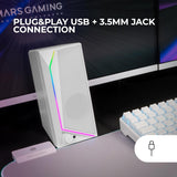 Mars Gaming MS72, Altavoces Gaming 15W, Iluminación RGB Flow, 2 Drivers Activos, Chipset DSP, Conexión Plug&Play USB y Jack 3.5mm, Rueda Control de Volumen y Puerto de Audio para Auriculares, Blanco