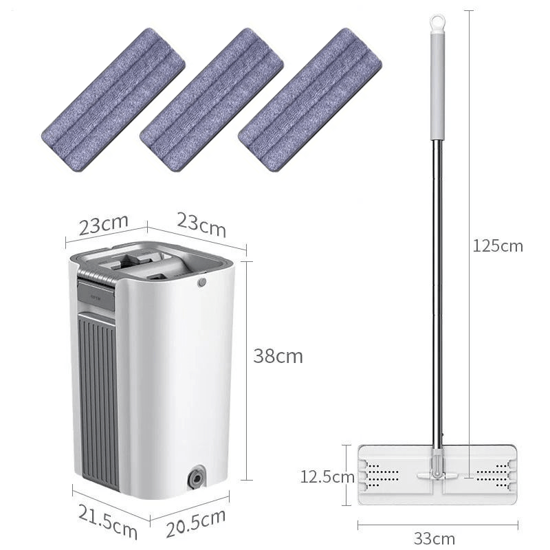 Fregona y Cubo de Limpieza Escurridor con Compartimentos, Cabezal Plano y Flexible Rotación 360. Cubo Escurrefacil. Ideal para Limpiar Suelos, Paredes, Techos, Ventanas, Incluye Recambios Extra