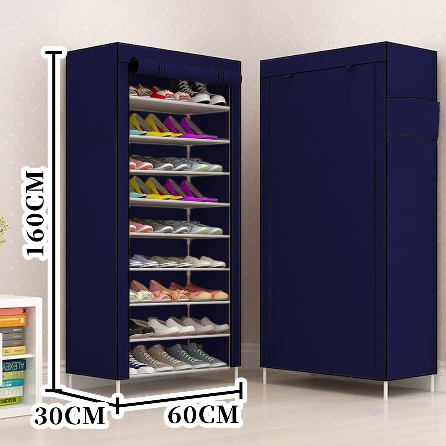 Zapatero Organizador de Tela con Cubierta Frontal, Organizador de Zapatos de Gran Capacidad ideal para Ahorrar Espacio, Organizador de Almacenamiento de Zapatos, Zapatero Multinivel, 60 x 30 x 160 cm