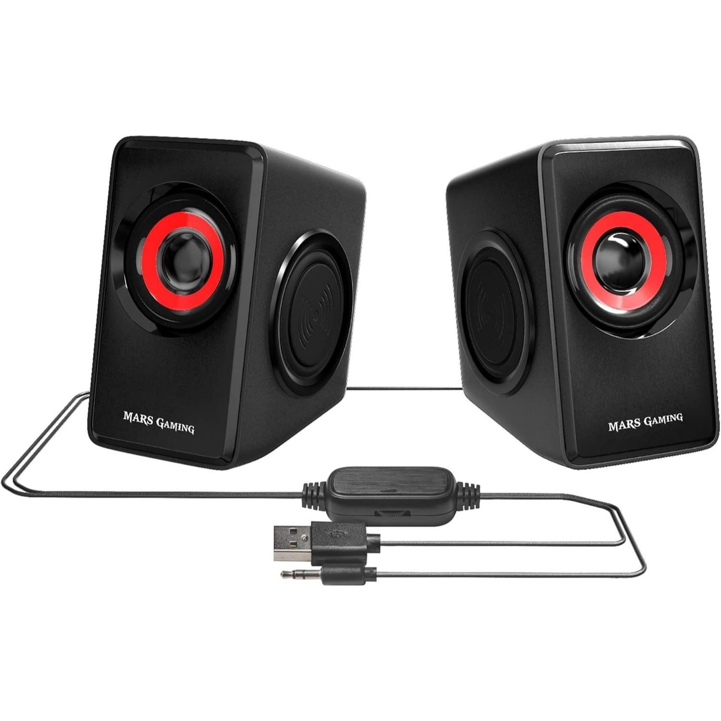 MARSGAMING MS1, altavoces 10W, subwoofer, Jack 3.5mm, Pc/Mac/smartphone/tablet, Negro/Rojo