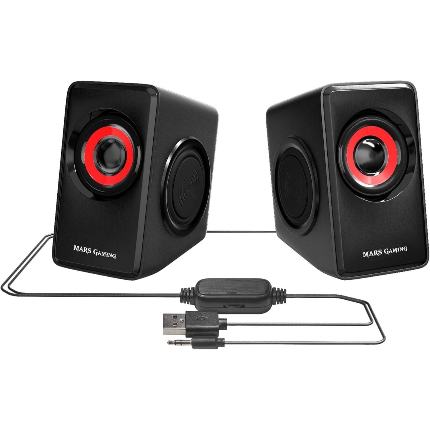MARSGAMING MS1, altavoces 10W, subwoofer, Jack 3.5mm, Pc/Mac/smartphone/tablet, Negro/Rojo