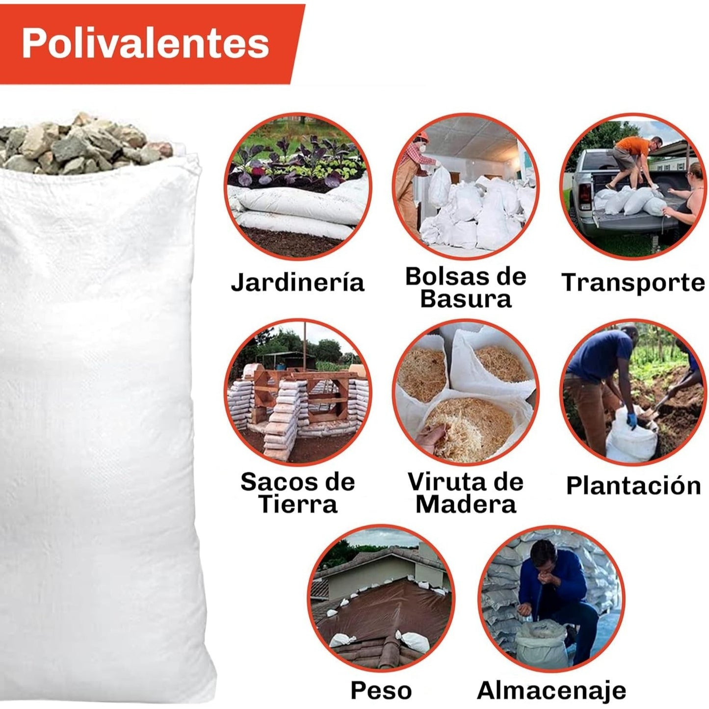 Sacos de Escombro, Sacos de Rafia, Bolsas de Polipropileno, Saco de Recogida Reforzada y Resistente, Reutilizable y Polivalente, Más de 25kg de Carga, Tamaño Grande 80 x 50 cm