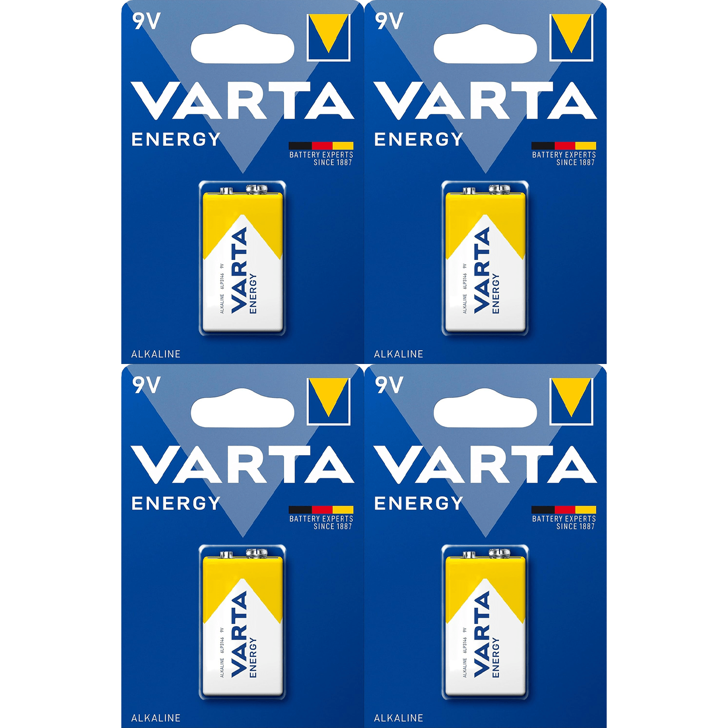 Pilas 9V Alcalinas, Pilas 9v Cuadradas de Alto Rendimiento, VARTA Energy, Larga Duración, Energía Continua, Ideal para Detectores de Humo, Micrófonos Inalámbricos, Pedales de Guitarra, Multímetros, Electrodomésticos