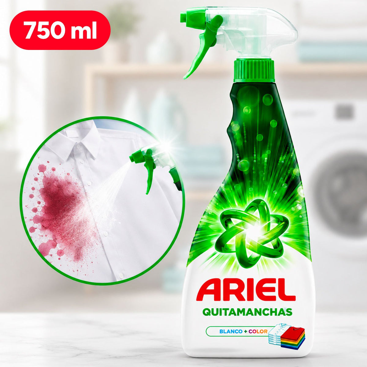 Ariel Diamond Quitamanchas en Spray para Ropa Blanca y de Color, 750 ml