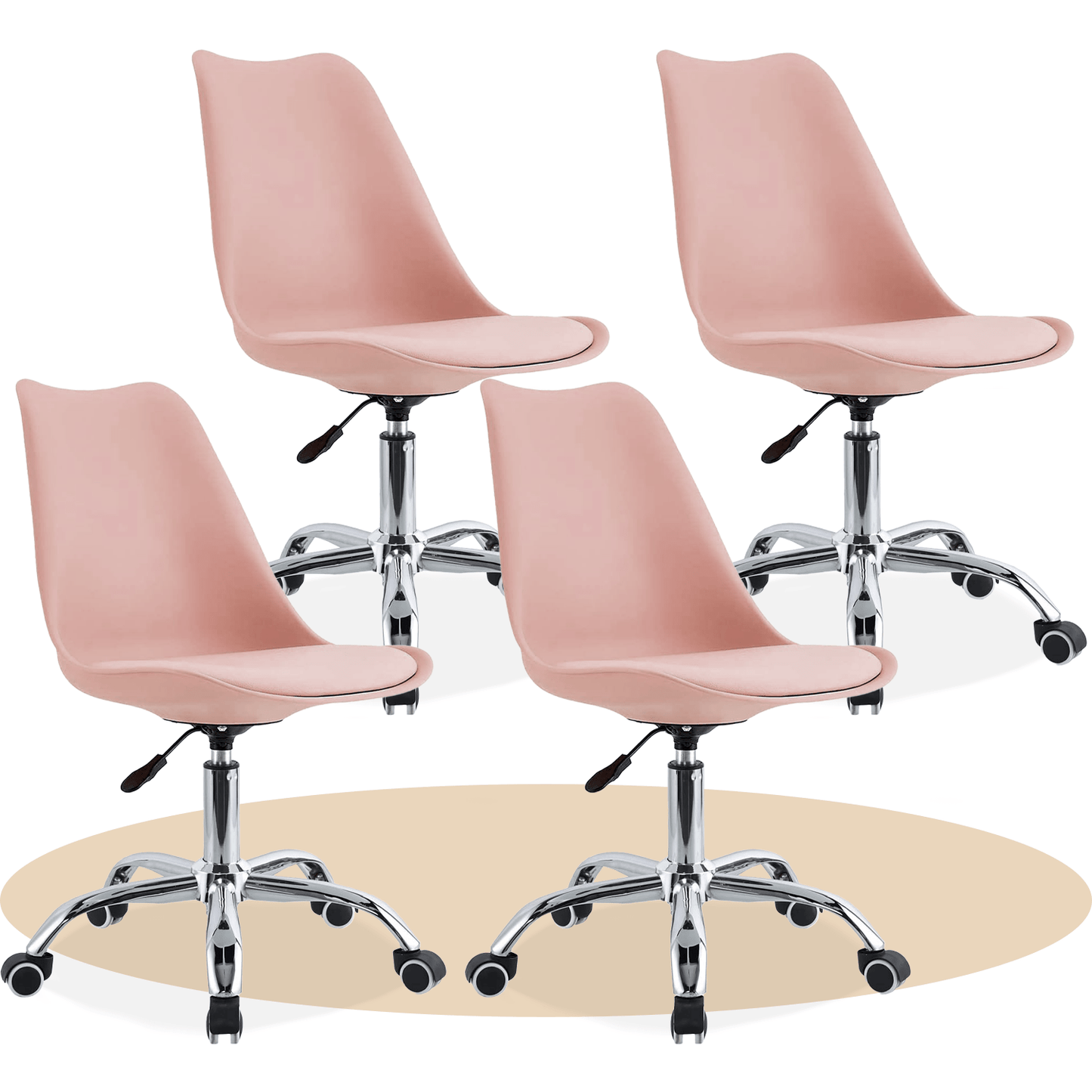 Silla Escritorio Ergonómica con Ruedas, Silla Oficina Giratoria con Altura Ajustable, Acolchada, Estilo Nórdico, Ideal para Estudio y Oficina