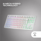 Mars Gaming MK023, Teclado Gaming TKL, Tecnología Híbrida H-Mech, Iluminación FRGB Rainbow, Anti-ghosting, Compatibilidad Universal, Blanco, Idioma Francés