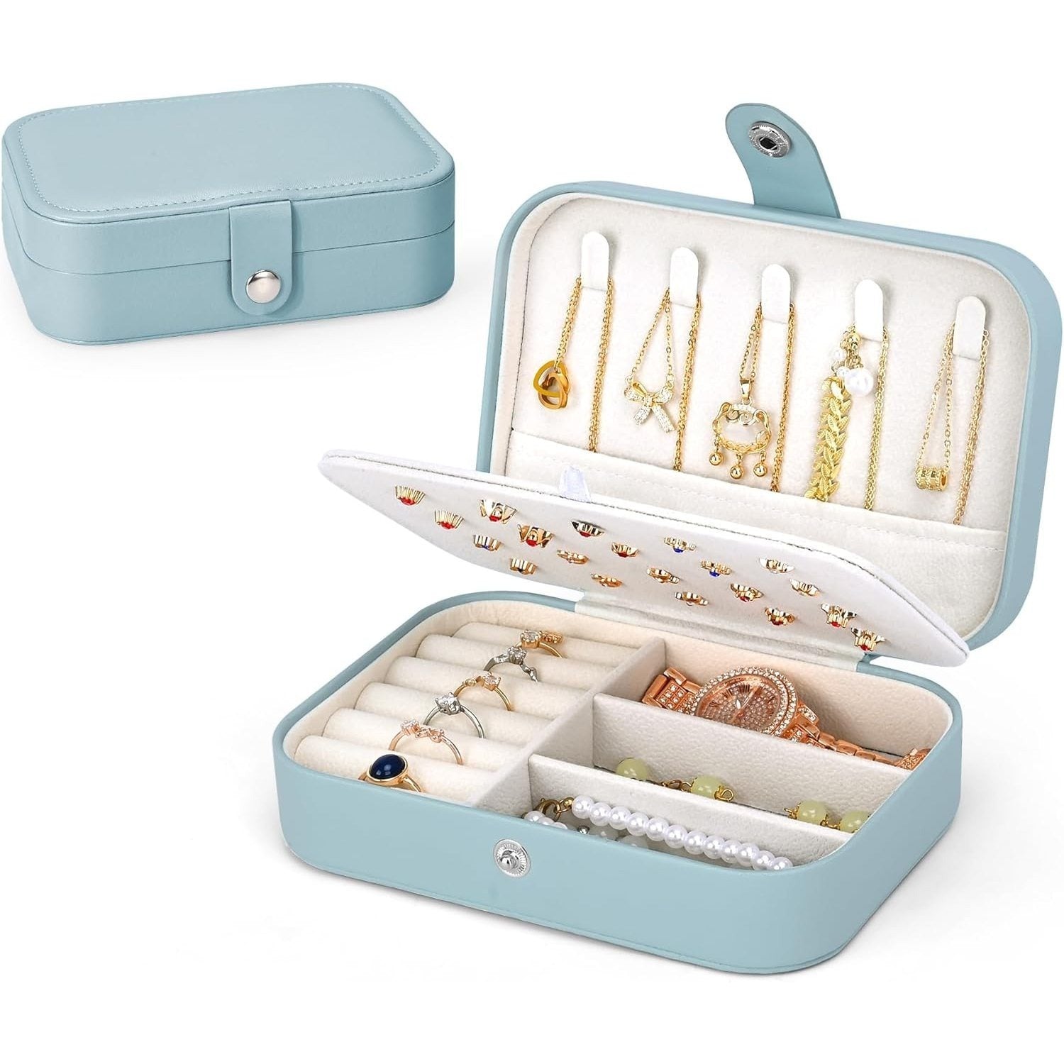 Joyeros Organizador de Mujer con Múltiples Compartimentos y Espacios, Impermeable, Cremallera Resistente, Interior Suave para Proteger las Joyas del Desgaste, 16cm Largo x 11.5cm Ancho x 5cm Alto, Caja Organizadora de Joyas