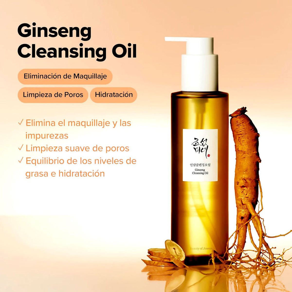 Beauty of Joseon Ginseng Cleansing Oil, Aceite Limpiador Facial con Ginseng, Ayuda a Eliminar Suciedad, Sebo e Impurezas sin Dejar Sensación Pesada, 210 ml