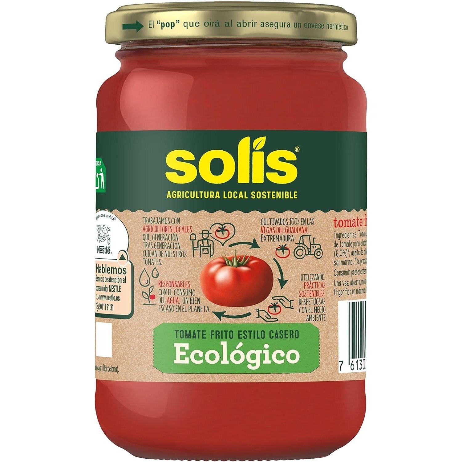 SOLÍS Tomate Frito Ecológico Frasco Cristal, 350g por Frasco, Tomate sin gluten