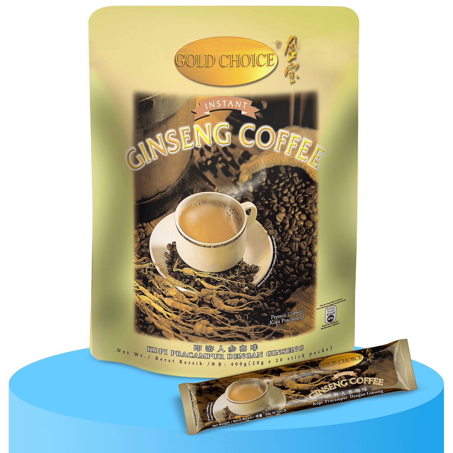 Café Instantáneo de Ginseng, Mezcla única de Café con Extracto de Ginseng Revitalizante, 20/40 Sticks de 20g