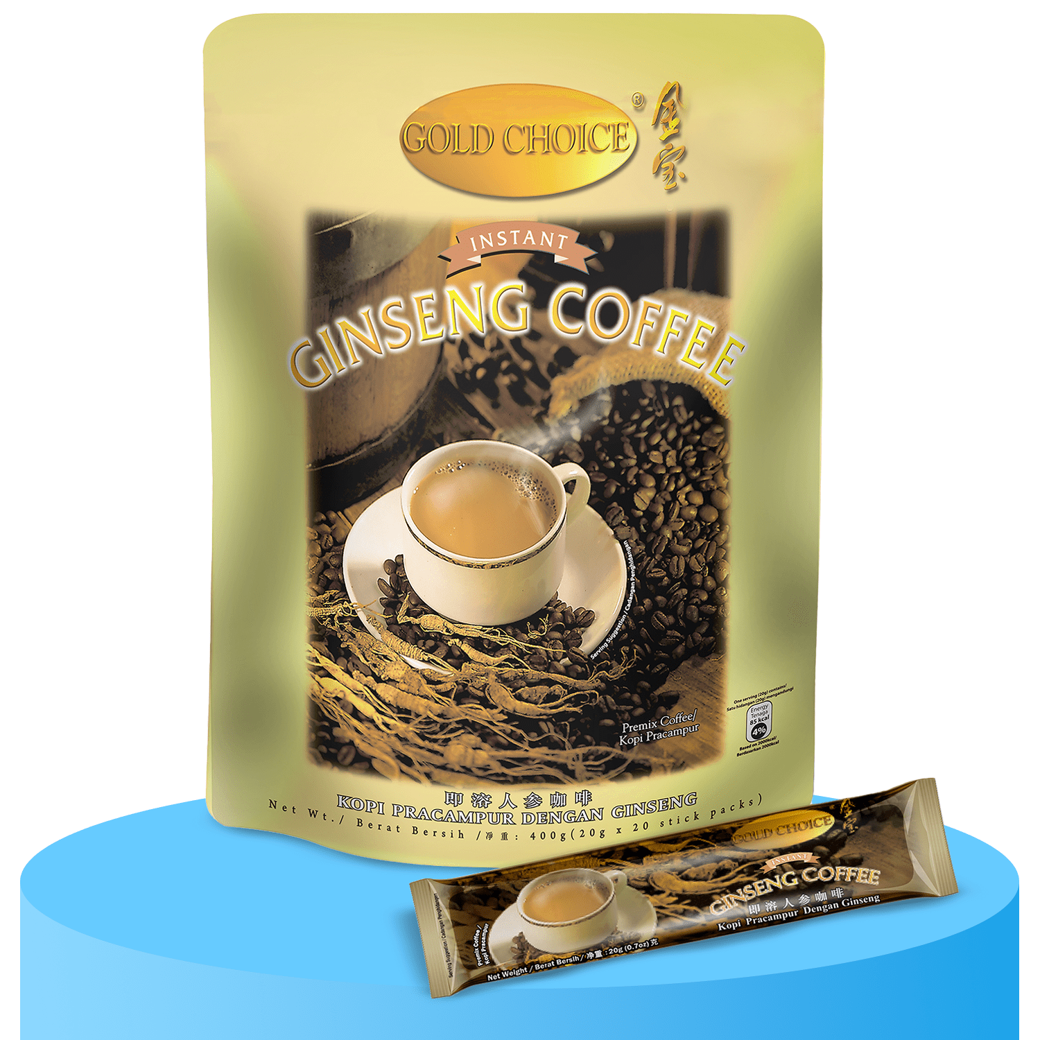 Café Instantáneo de Ginseng, Mezcla única de Café con Extracto de Ginseng Revitalizante, 20/40 Sticks de 20g