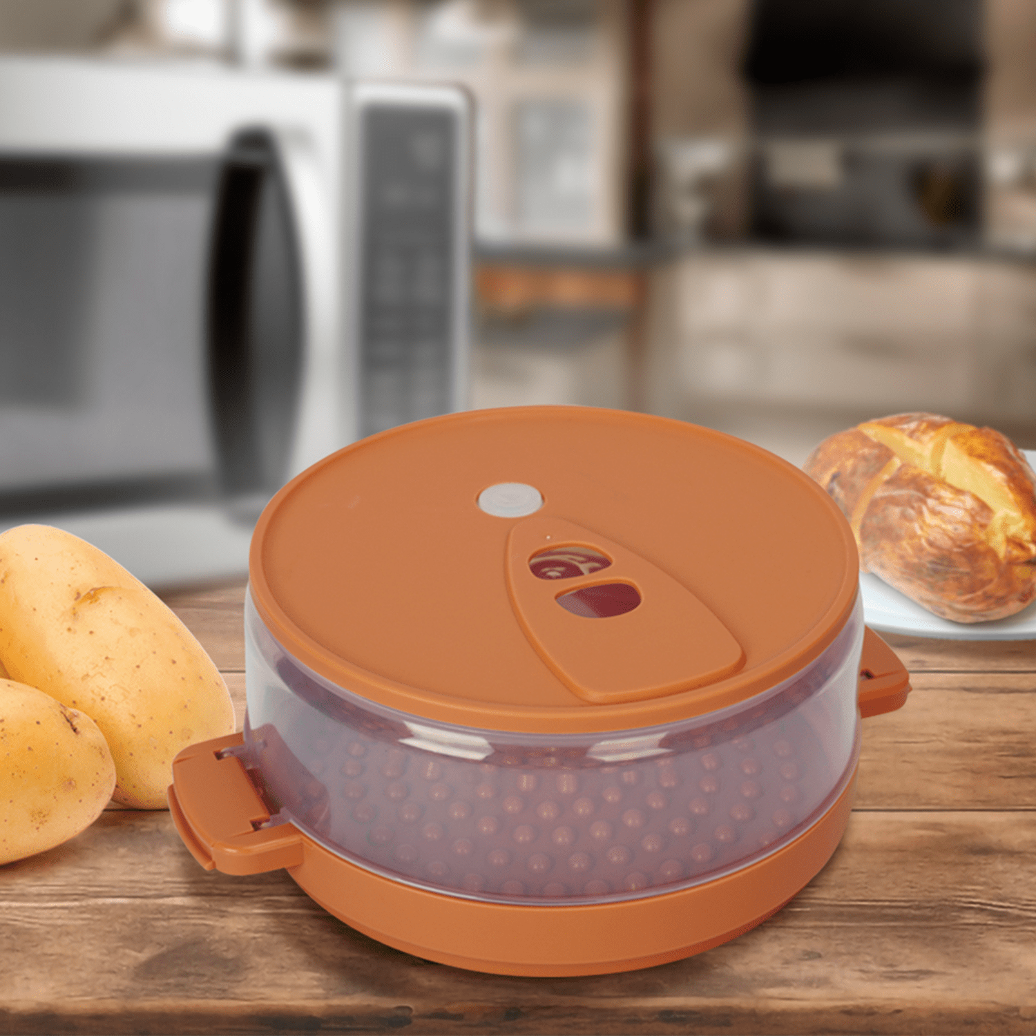 Vaporera Microondas para Patatas Asadas, Cocina Patatas al Vapor en el Microondas sin Aceites y sin Grasa, Hasta 3 Patatas Medianas, Cocción Rápida y Limpia, Vávula para Salida de Vapor, Apto para Lavavajillas, Fácil de Usar