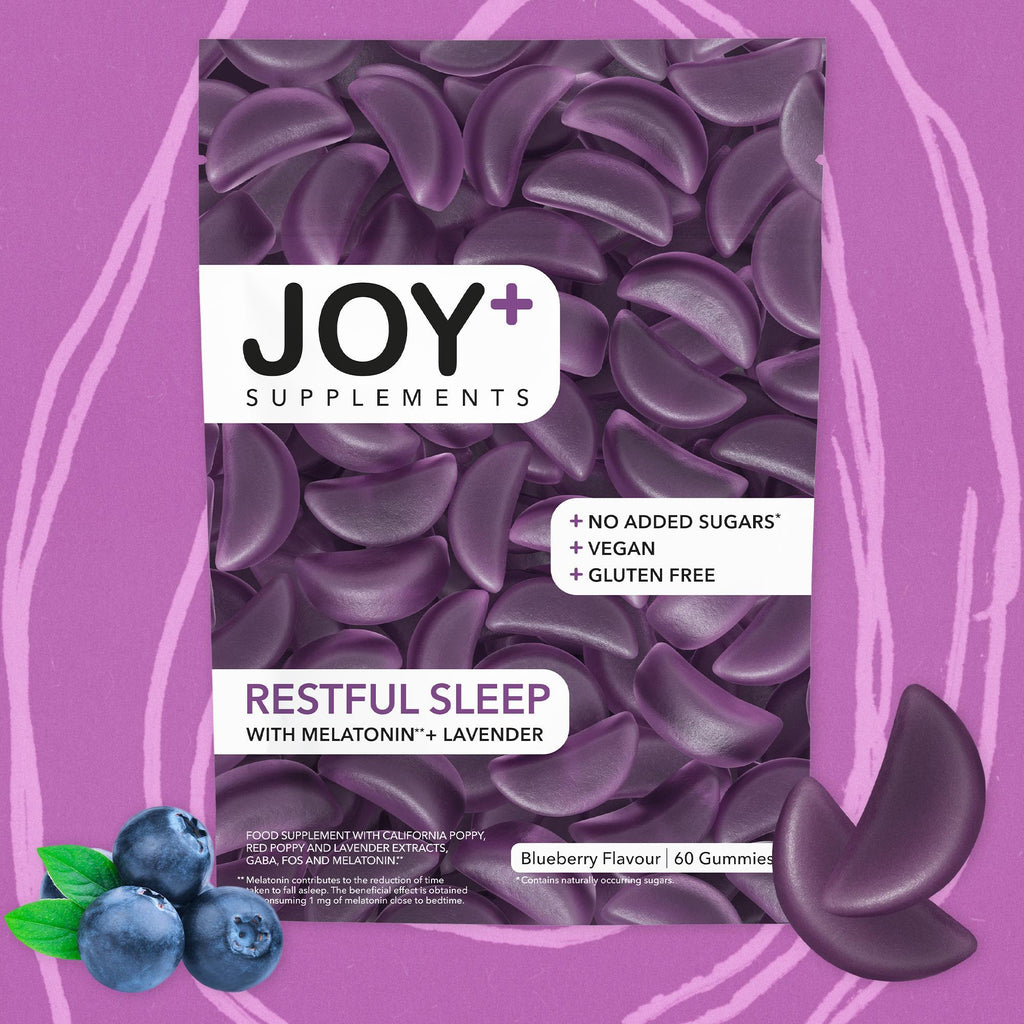Pack x3 Gominolas para Dormir con Melatonina, Lavanda, Amapola California, Amapola Roja y GABA, Sabor Arándanos, 3 x 60 Gummies, 180 Gummies - Joy+ Supplements