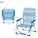 AKTIVE Silla Plegable Playa, Estructura de Aluminio Resistente, Soporta hasta 110Kg, Asiento Bajo, Incluye Reposabrazos, Topes Antivuelco y Asa de Hombro, Color Azul Rayas, 45x40x70 cm