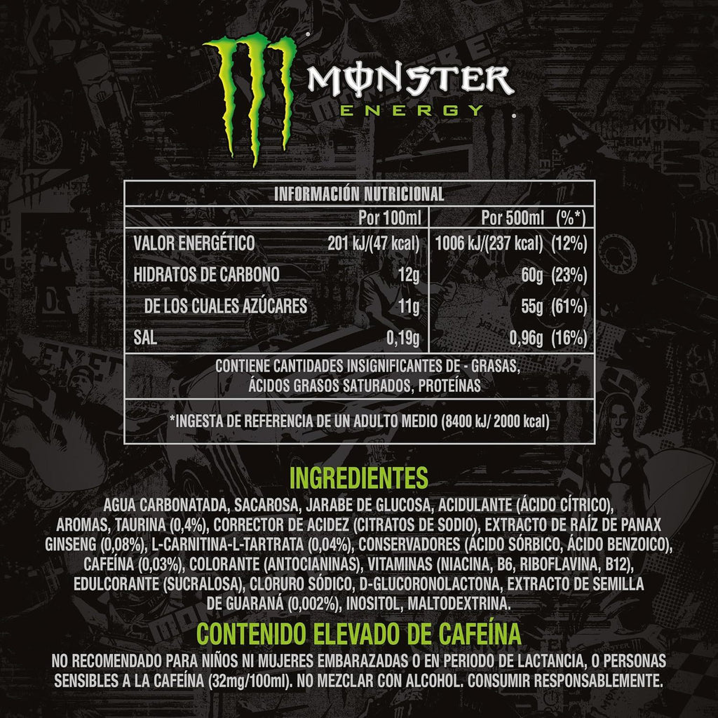 MONSTER ENERGY Bebida Energética, Refresco Energético, Pack 12/24 Latas de 500ml
