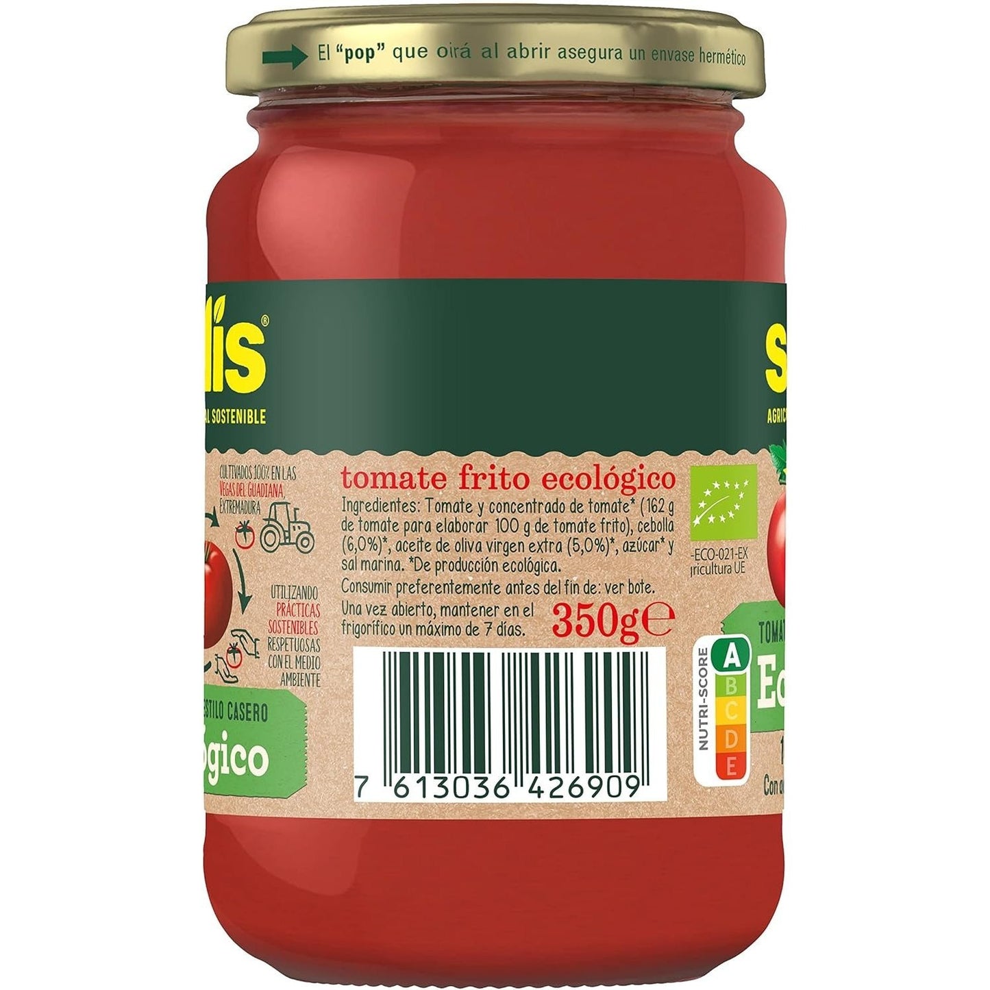 SOLÍS Tomate Frito Ecológico Frasco Cristal, 350g por Frasco, Tomate sin gluten