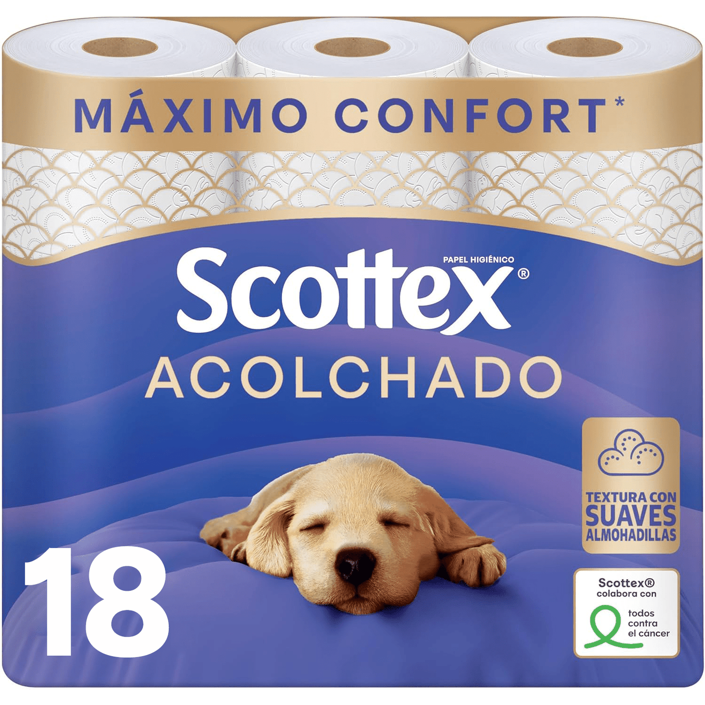 Scottex Acolchado Papel Higiénico Acolchado, Rollos con 3 Capas que Proporcionan Confort y Suavidad