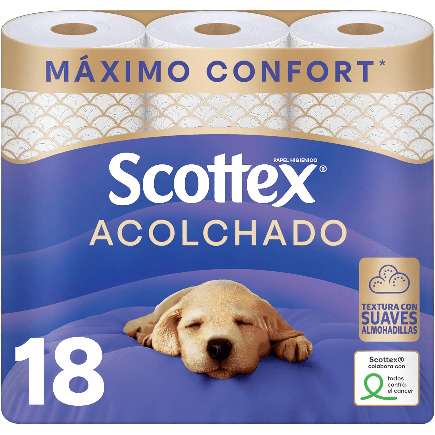 Scottex Acolchado Papel Higiénico Acolchado, Rollos con 3 Capas que Proporcionan Confort y Suavidad