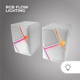 Mars Gaming MS-H, Altavoces Gaming RGB Flow, Drivers Invertidos y Sonido 3D-Surround 10W, Altavoces Compactos con Caja de Control de Volumen, Conexión Universal Jack 3.5mm, Blanco