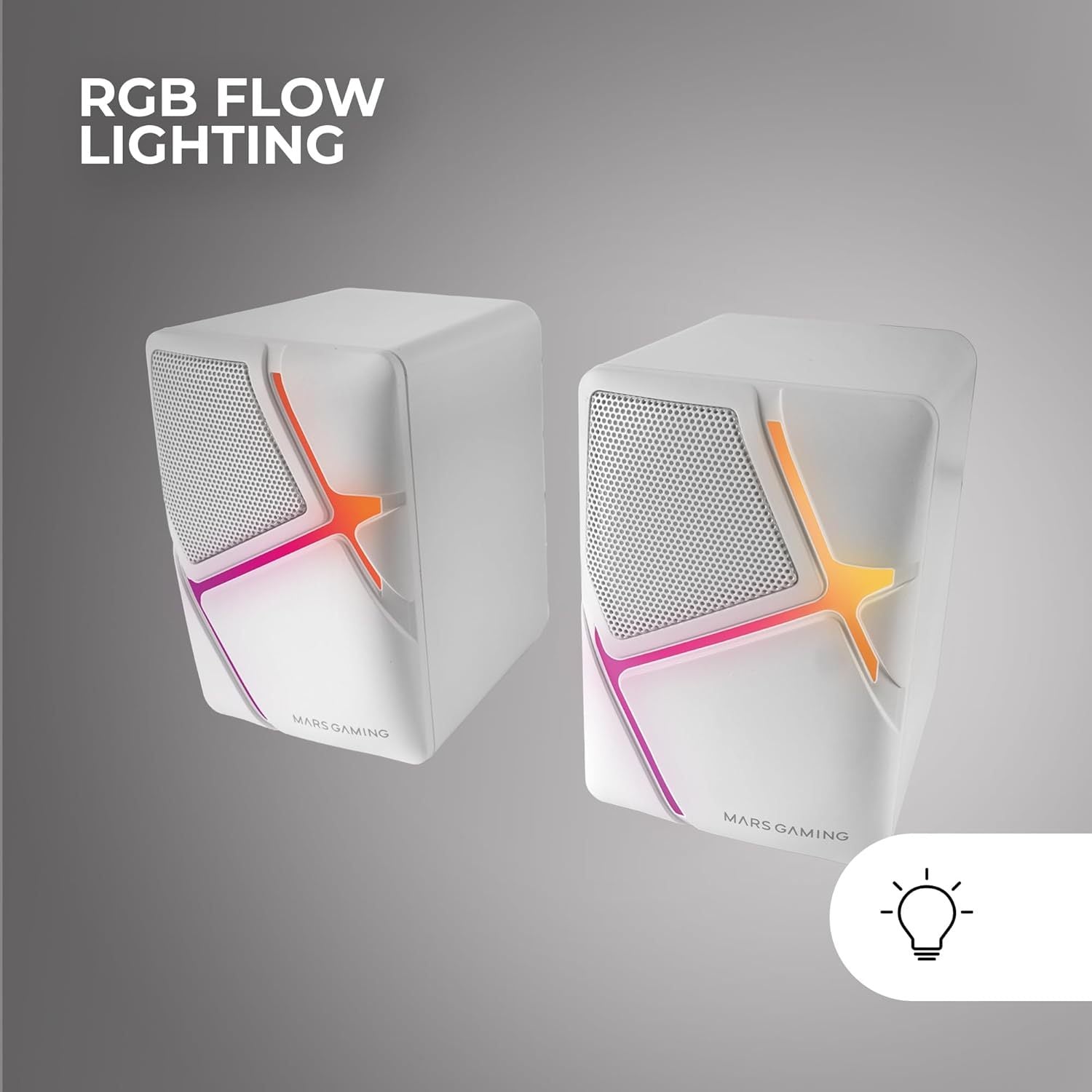 Mars Gaming MS-H, Altavoces Gaming RGB Flow, Drivers Invertidos y Sonido 3D-Surround 10W, Altavoces Compactos con Caja de Control de Volumen, Conexión Universal Jack 3.5mm, Blanco