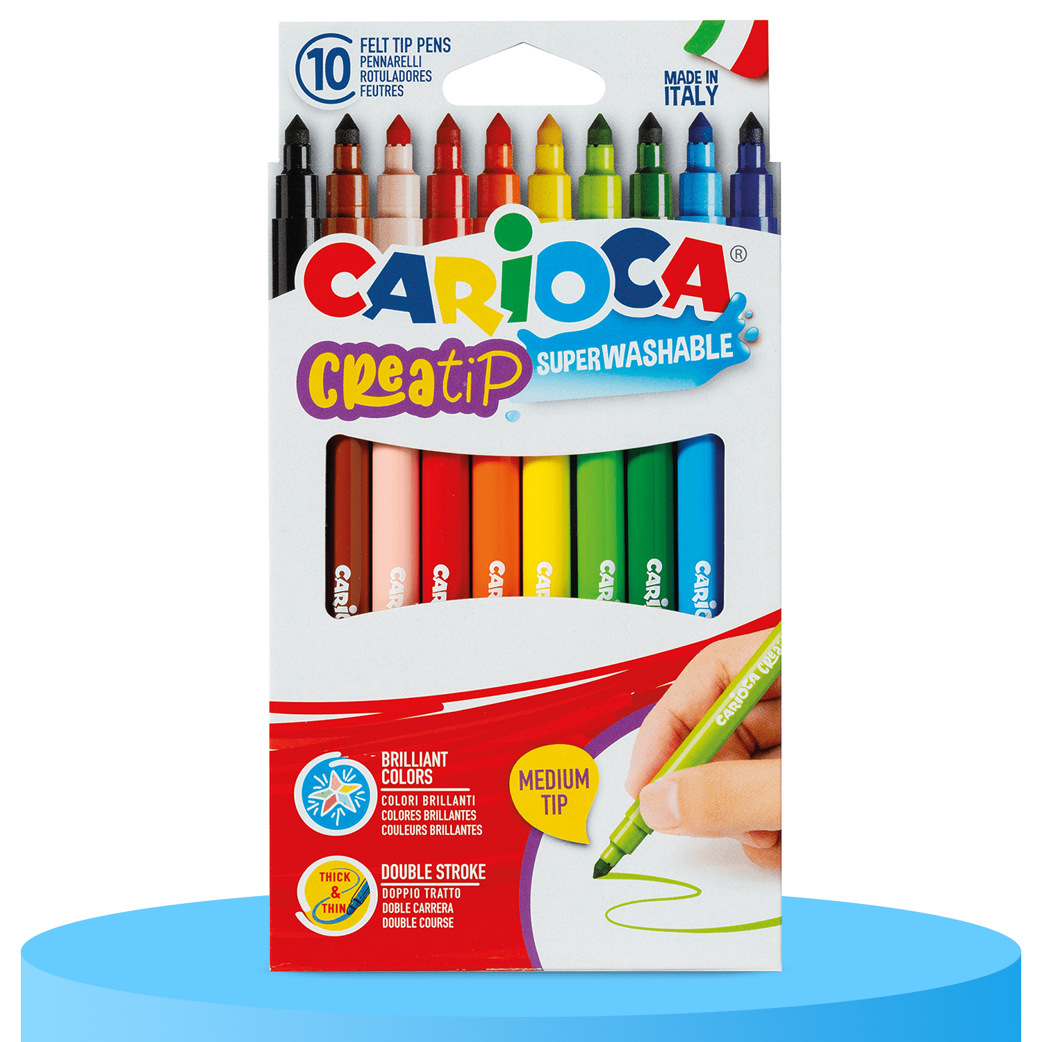 CARIOCA Creatip Rotuladores de Colores Punta Fina y Media, Colores Brillantes, Paquete de 10 Rotuladores