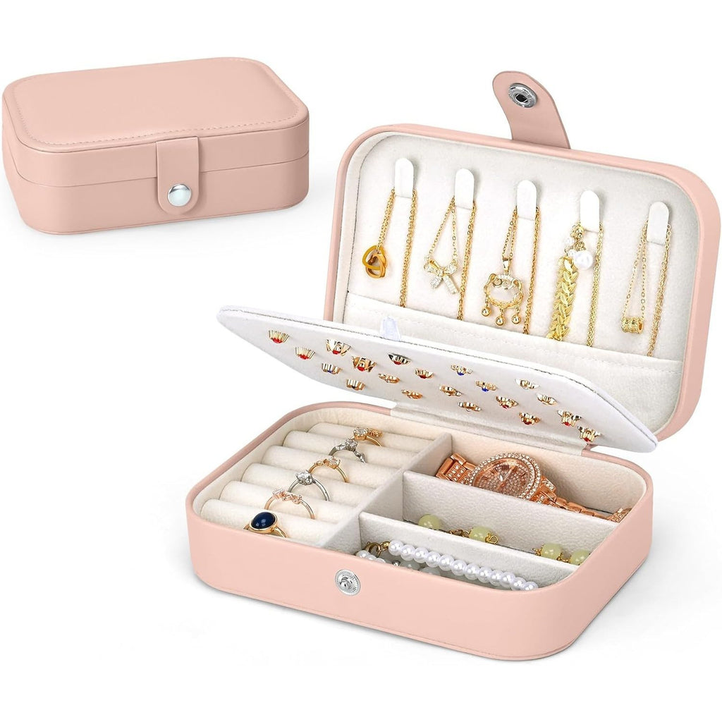Joyeros Organizador de Mujer con Múltiples Compartimentos y Espacios, Impermeable, Cremallera Resistente, Interior Suave para Proteger las Joyas del Desgaste, 16cm Largo x 11.5cm Ancho x 5cm Alto, Caja Organizadora de Joyas