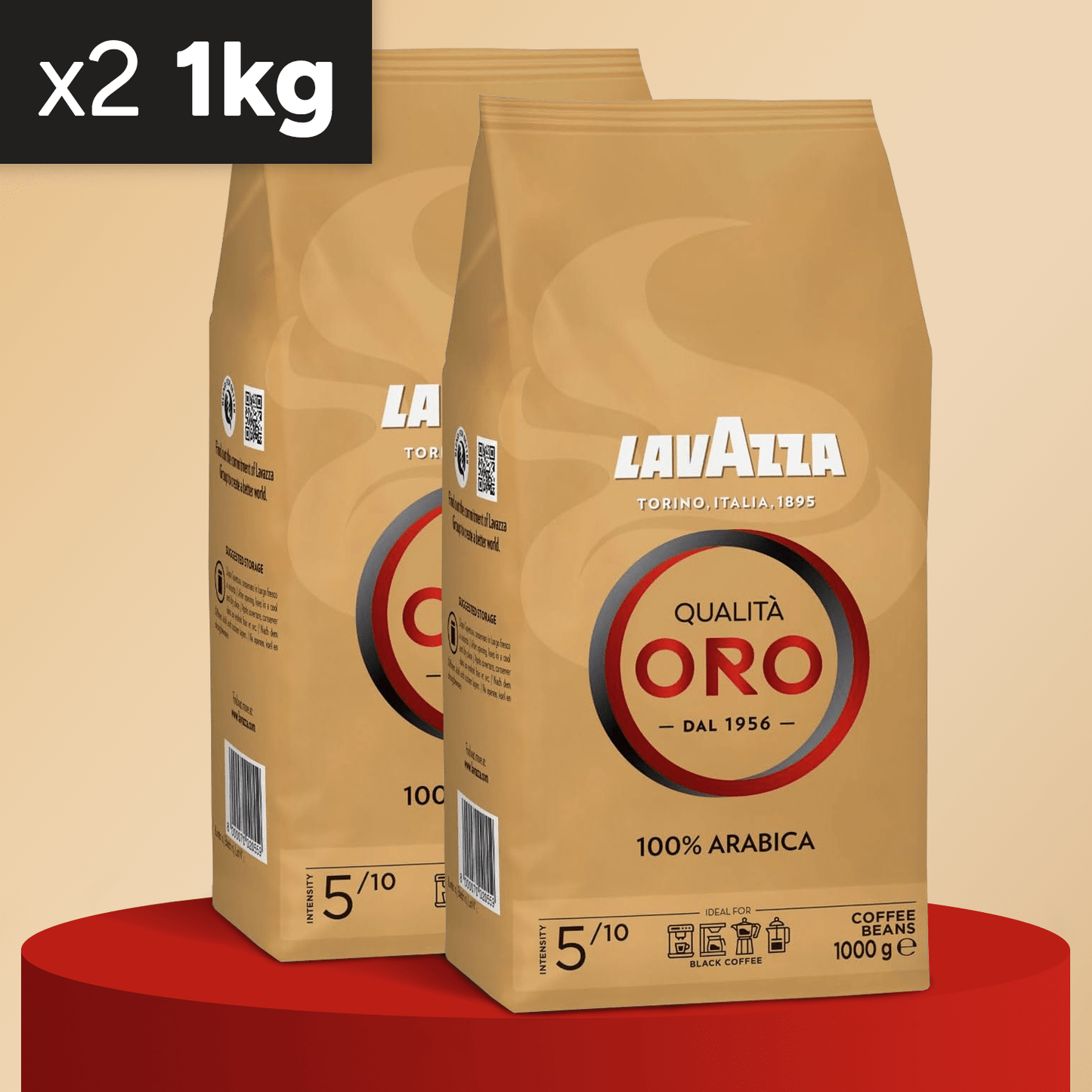 Lavazza Café Grano Natural Qualità Oro, Mezcla 100% Arábica, con Notas Aromáticas Florales y Afrutadas, Intensidad 5/10, Tueste Medio, 1/2 kg