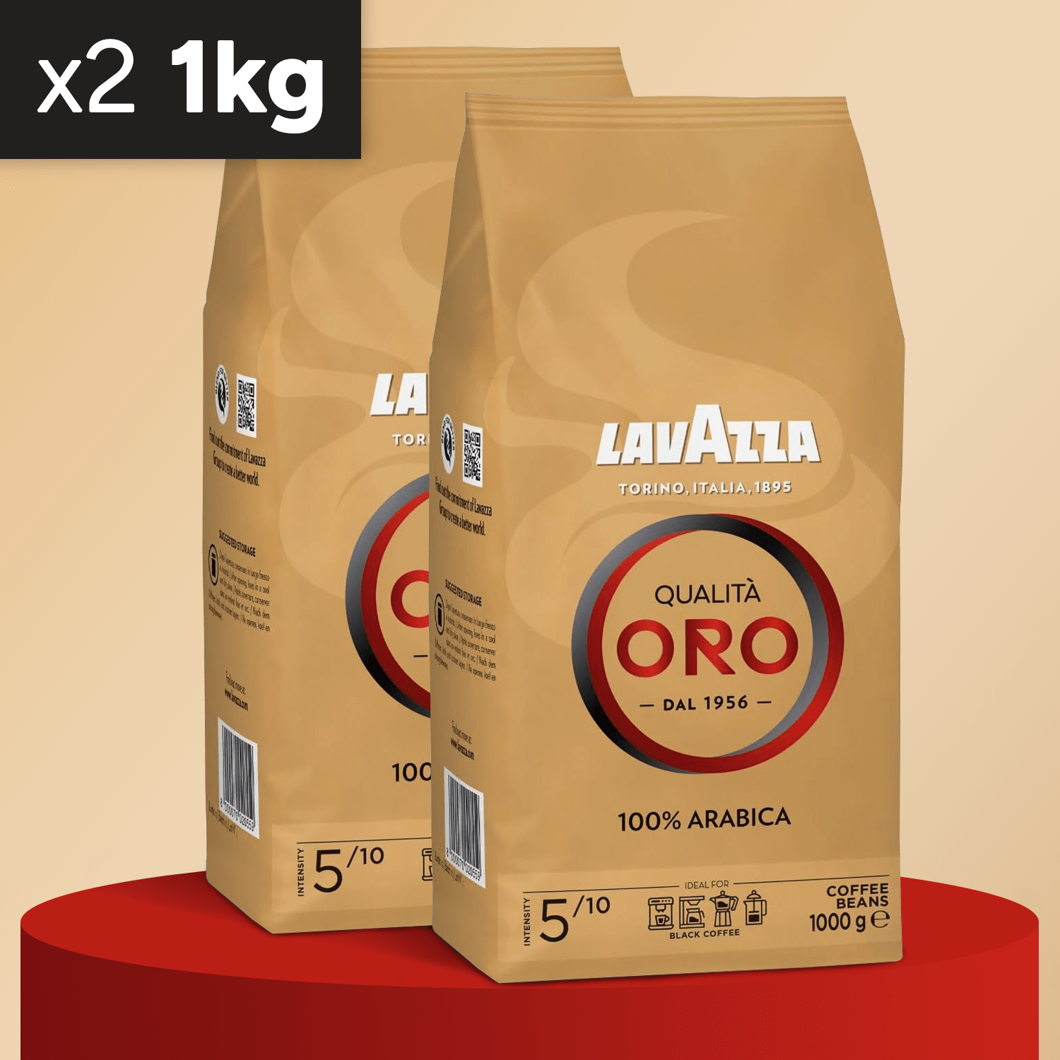 Lavazza Café Grano Natural Qualità Oro, Mezcla 100% Arábica, con Notas Aromáticas Florales y Afrutadas, Intensidad 5/10, Tueste Medio, 1/2 kg