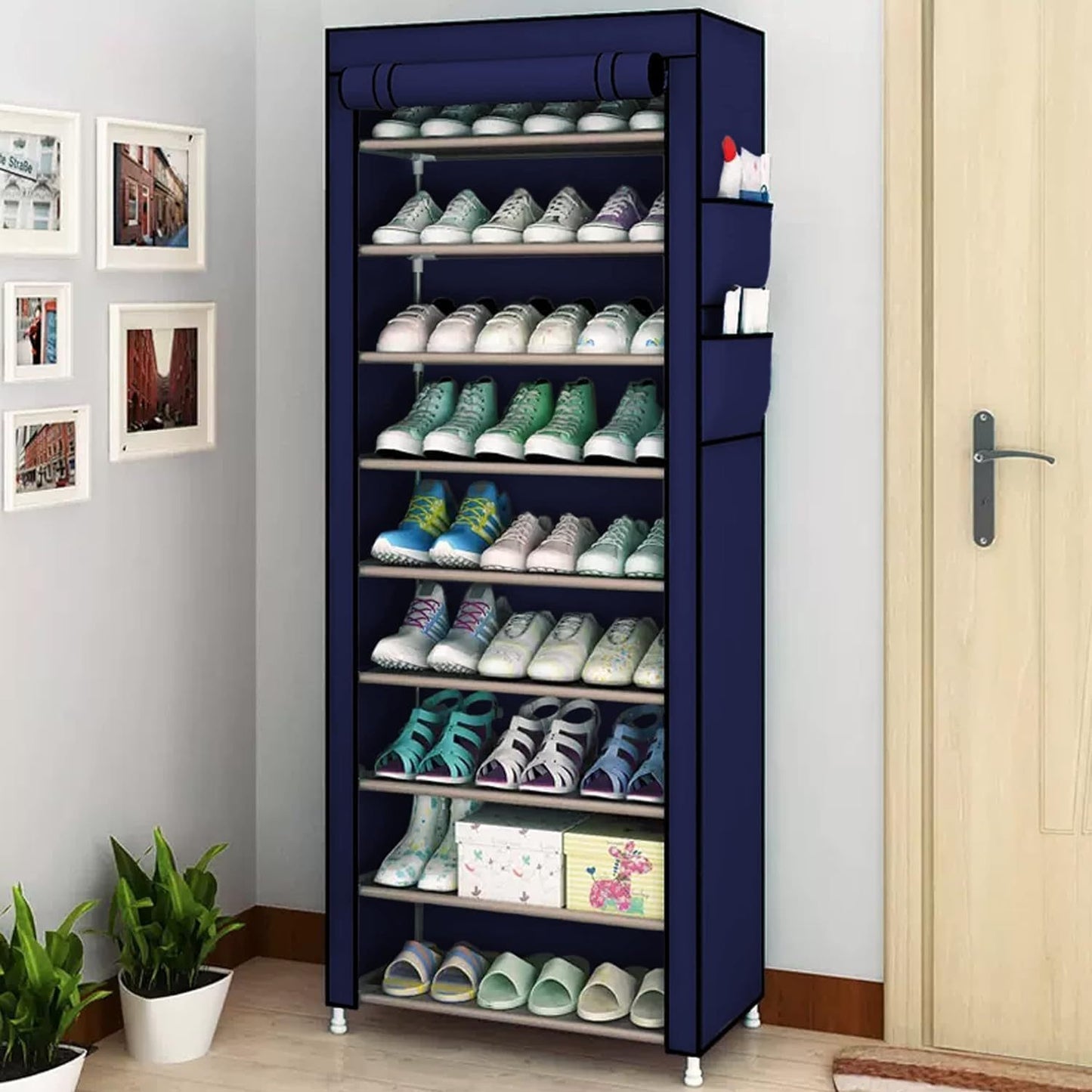 Zapatero Organizador de Tela con Cubierta Frontal, Organizador de Zapatos de Gran Capacidad ideal para Ahorrar Espacio, Organizador de Almacenamiento de Zapatos, Zapatero Multinivel, 60 x 30 x 160 cm
