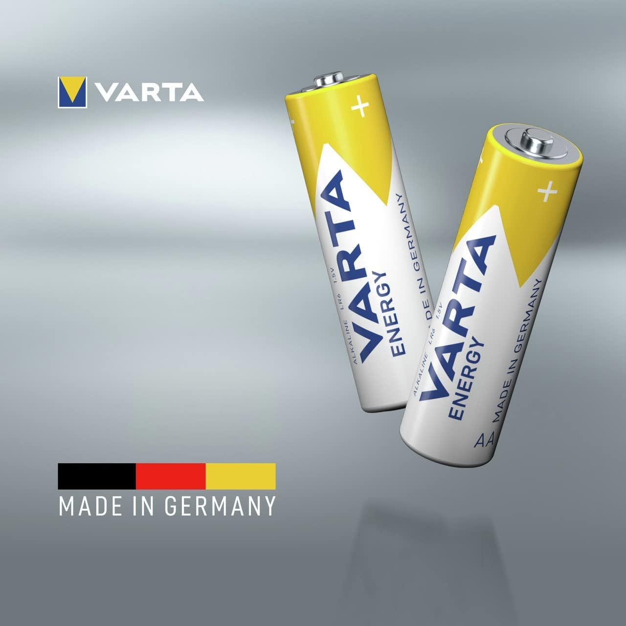 Pilas AA Alcalinas de Alto Rendimiento, VARTA Energy, Larga Duración, Energía Continua, Ideal para Controles Remotos, Juguetes Electrónicos, Linternas, Lámparas, Relojes, Cámaras y Otros Dispositivos de Uso Diario - VARTA