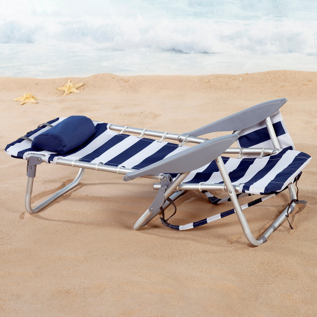 Silla Plegable Playa Reclinable y Resistente. Soporta hasta 110kg. 4 Posiciones, Respaldo Reclinable, Cojín Acolchado, Bolsillo Lateral. Sistema Antivuelco. Hecha de Aluminio y Poliéster. Ideal para Playa, Jardín, Terraza o Camping. 50x45x76cm