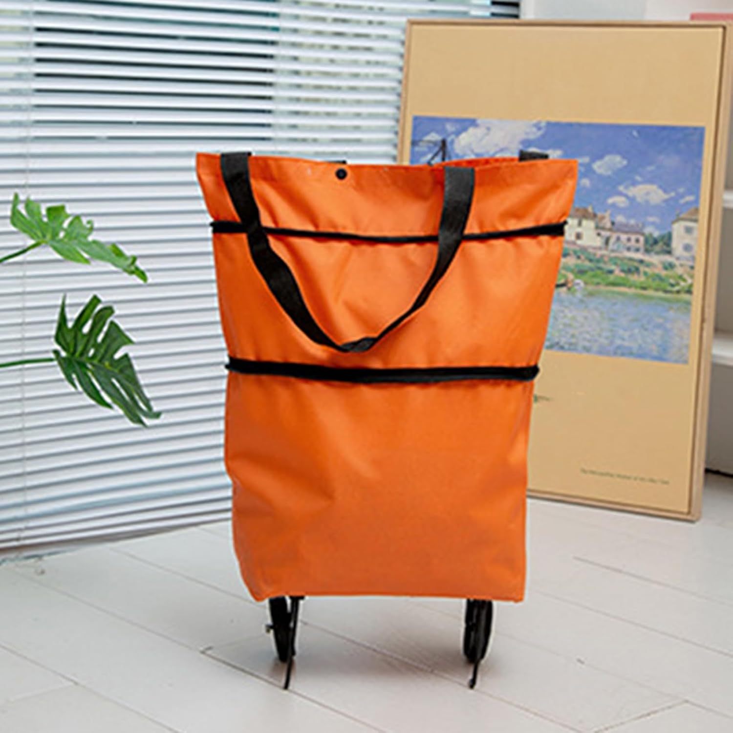 Carro Compra Plegable, Bolsa Carro Compra Plegable con Reudas, Gran Capacidad, Bolsa de Compras Multiusos, Facil de Llevar y Guardar, Hecho en Tela Oxford 600D Resistente, Fondo Reforzado, Dimensión Cerrado: 40 x 16 x 32 cm