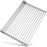 Escurridor de Platos para Fregadero, Escurridor de Platos Enrrollable de Acero Inoxidable, Escurridor Multifuncional sobre Fregadero, Escurridor de Platos Plegable, Colador de Cocina para Frutas y Verdurias, Fácil de Limpiar, Ahorra Espacio, Color Gris