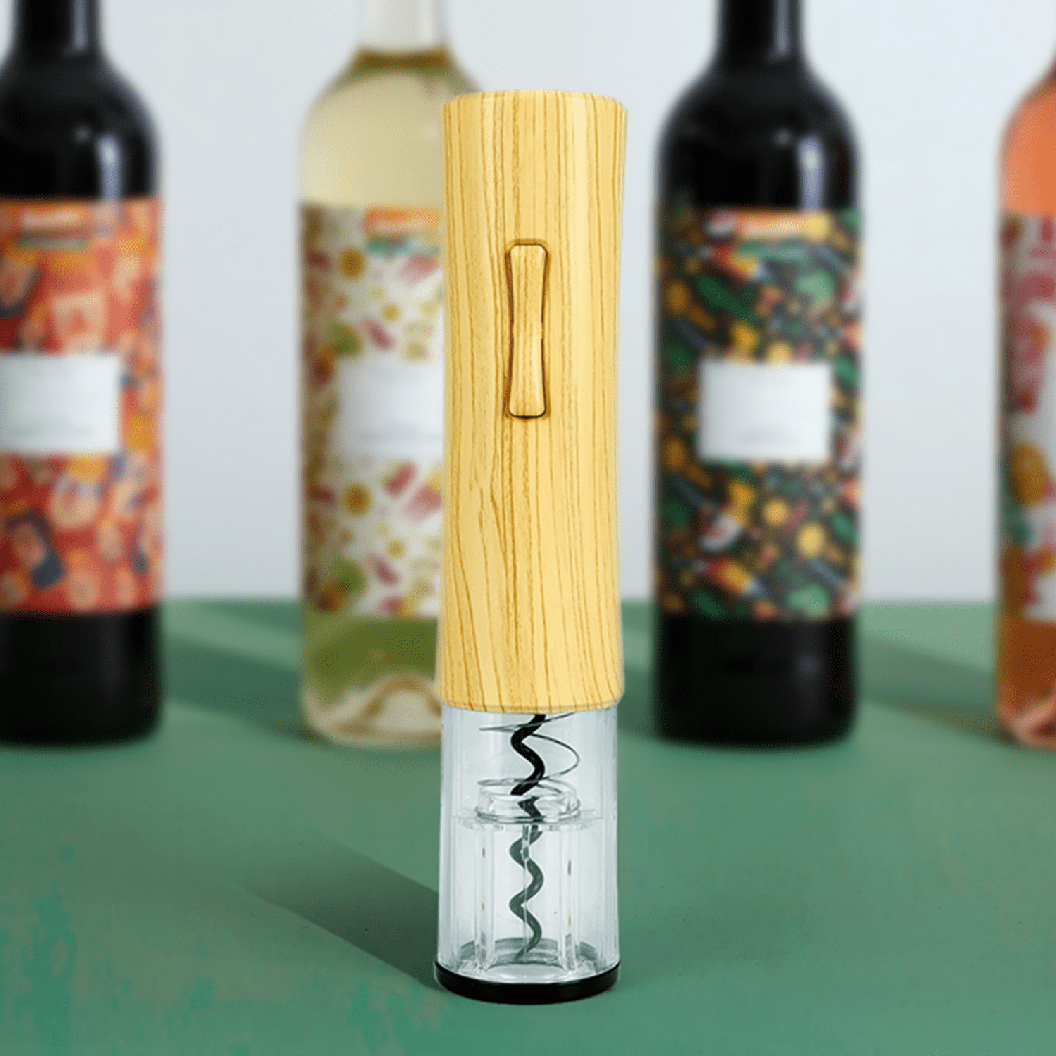 Sacacorchos Eléctrico para Vino con Luz LED, Apto para la Mayoría de Botellas, Práctico y Fácil de Usar, Incluye Cortacápsulas, Funciona con 4 Pilas AA (no incluidas)