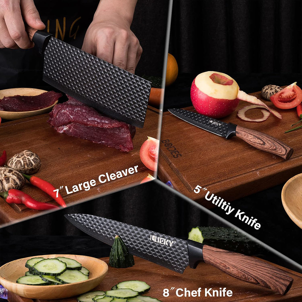 Juego de 6 Cuchillos de Cocina Profesionales, Cuchillos de Acero Inoxidable con Filo de alta Precisión, Excelente Durabilidad, Mango Ergonómico, Fácil de Limpiar, Ideal como Regalo, Incluye 4 Cuchillos, 1 Pelador y 1 Tijera