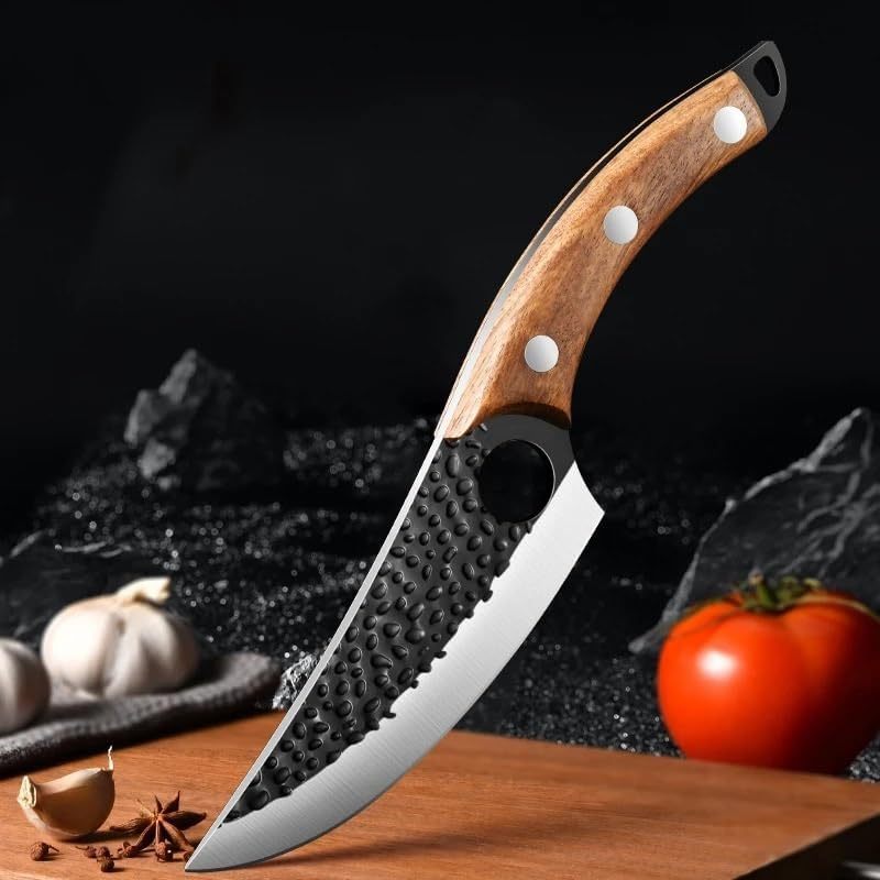 Cuchillo Japonés, Cuchillo de Cocina Profesional de 27,4 cm, Acero Inoxidable y Madera, Orificio para Dedo Índice, Incluye Funda de Protección, Medida de Hoja 14,6 cm