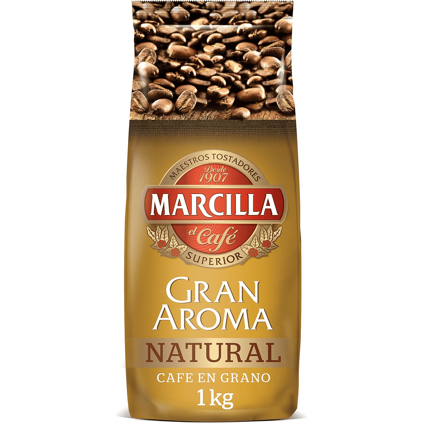 Marcilla Café Grano Tueste Natural y Orgánico Intenso y Profundo, Gran Aroma, Café en Grano Listo para ser Molido, 1Kg