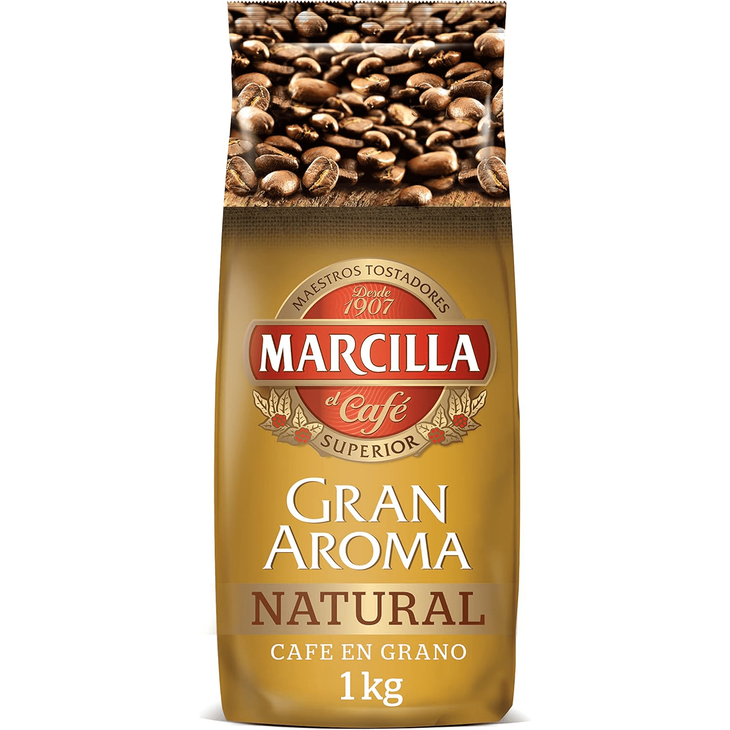 Marcilla Café Grano Tueste Natural y Orgánico Intenso y Profundo, Gran Aroma, Café en Grano Listo para ser Molido, 1Kg