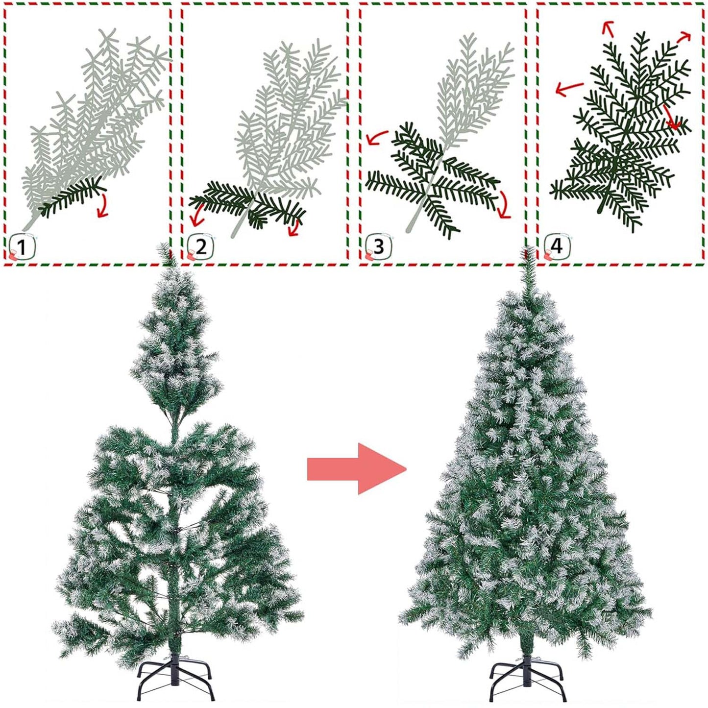 Árbol Navidad Nevado 150cm, Árbol Navidad Artificial con Patas Metálicas, Decoración Festiva de Navidad Efecto Pino Nevado, Arbol Navidad Denso y con Volumen ideal como decoración Navideña y de Invierno