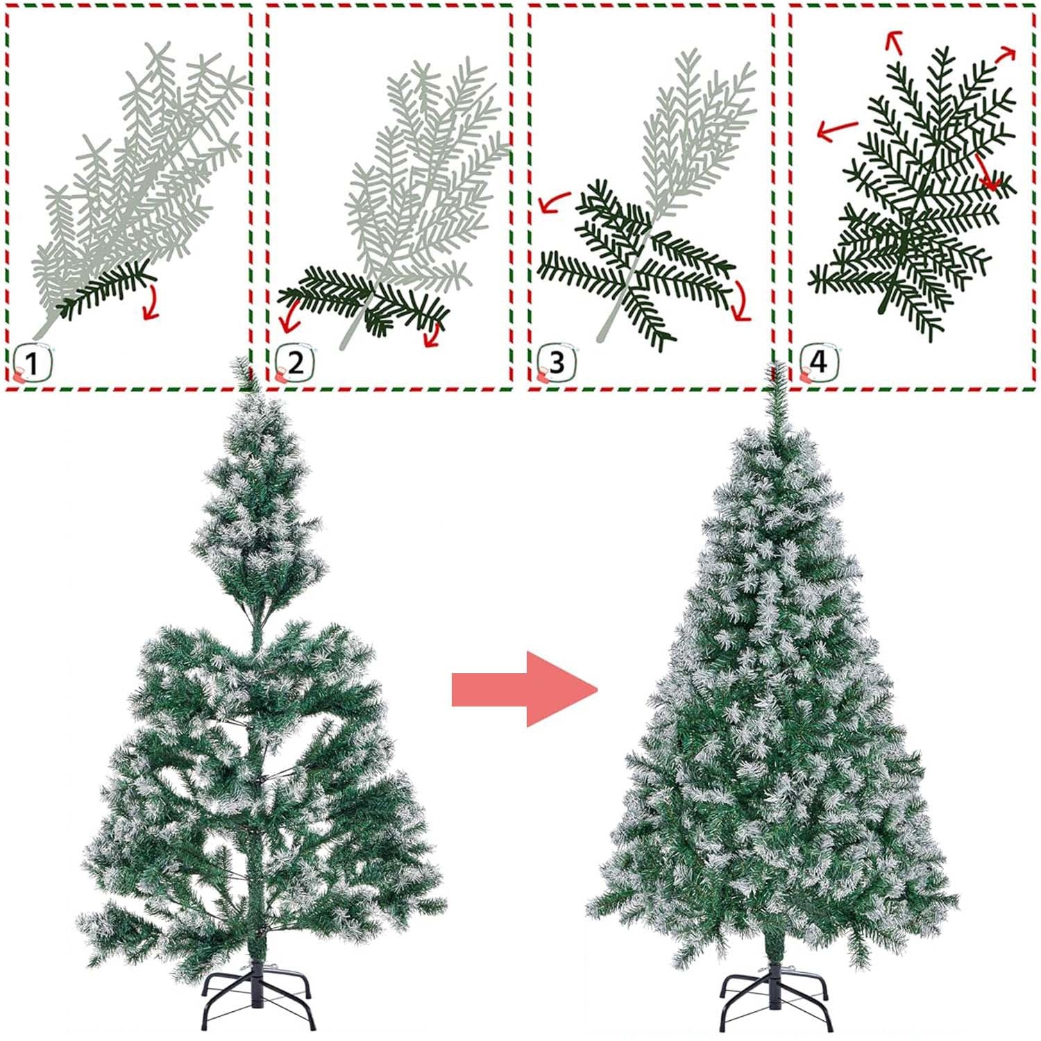 Árbol Navidad Nevado 150cm, Árbol Navidad Artificial con Patas Metálicas, Decoración Festiva de Navidad Efecto Pino Nevado, Arbol Navidad Denso y con Volumen ideal como decoración Navideña y de Invierno