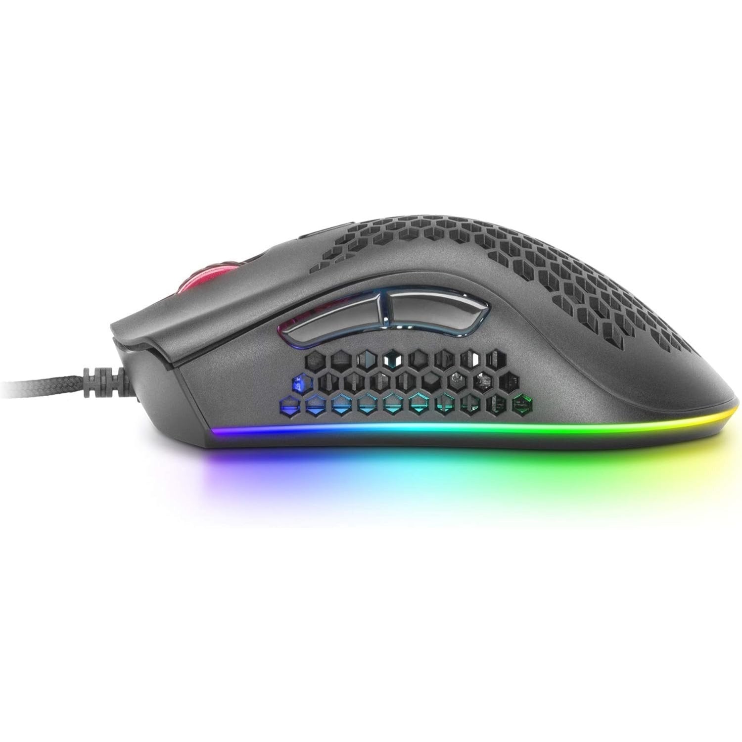 Mars Gaming MMEX, Ratón Gaming Premium 32000 dpi, Sensor PixArt 3389PRO, Switches Ópticos Ultra Rápidos, Diseño Hive Ultraligero 75g, RGB Chroma, 7 Botones, Software, Negro