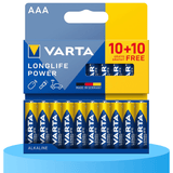 Pilas AAA Alcalinas de Alto Rendimiento, VARTA Longlife Power, Ultra Larga Duración, Energía Continua, Ideal para Controles Remotos, Juguetes Electrónicos, Linternas, Lámparas, Relojes, Cámaras y Otros Dispositivos de Uso Diario - VARTA