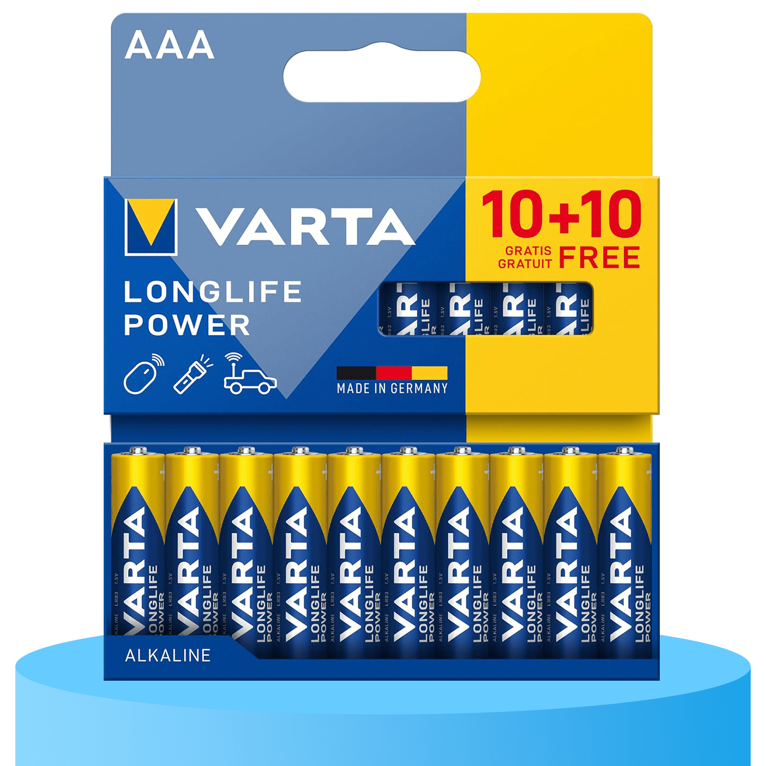 Pilas AAA Alcalinas de Alto Rendimiento, VARTA Longlife Power, Ultra Larga Duración, Energía Continua, Ideal para Controles Remotos, Juguetes Electrónicos, Linternas, Lámparas, Relojes, Cámaras y Otros Dispositivos de Uso Diario - VARTA