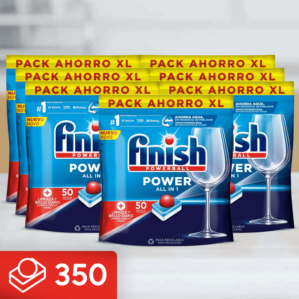 Finish Powerball Power All in 1 Pastillas Lavavajillas con potente Powerball para Eliminar las Manchas de Grasa más Difíciles, Limpieza y Brillo diario, No se necesita Prelavar