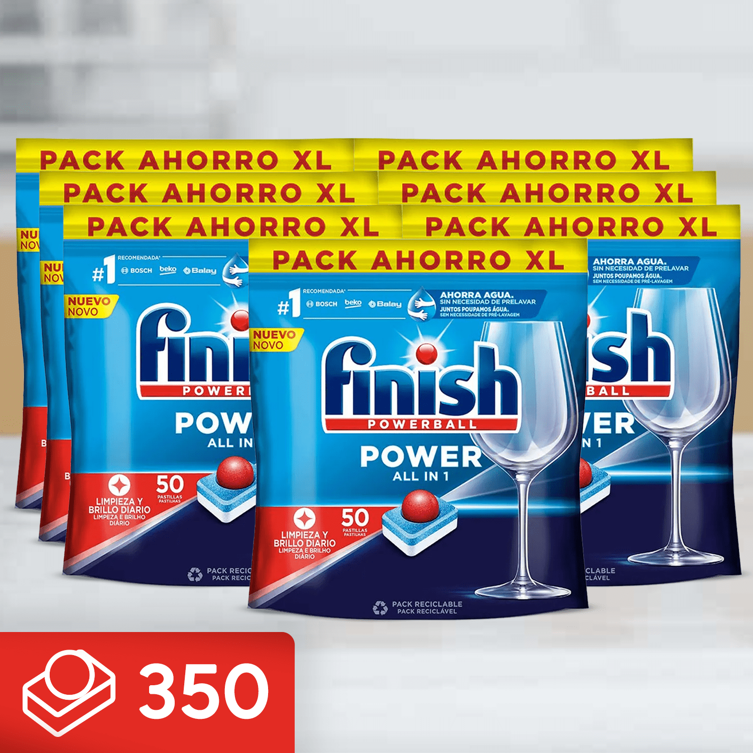 Finish Powerball Power All in 1 Pastillas Lavavajillas con potente Powerball para Eliminar las Manchas de Grasa más Difíciles, Limpieza y Brillo diario, No se necesita Prelavar