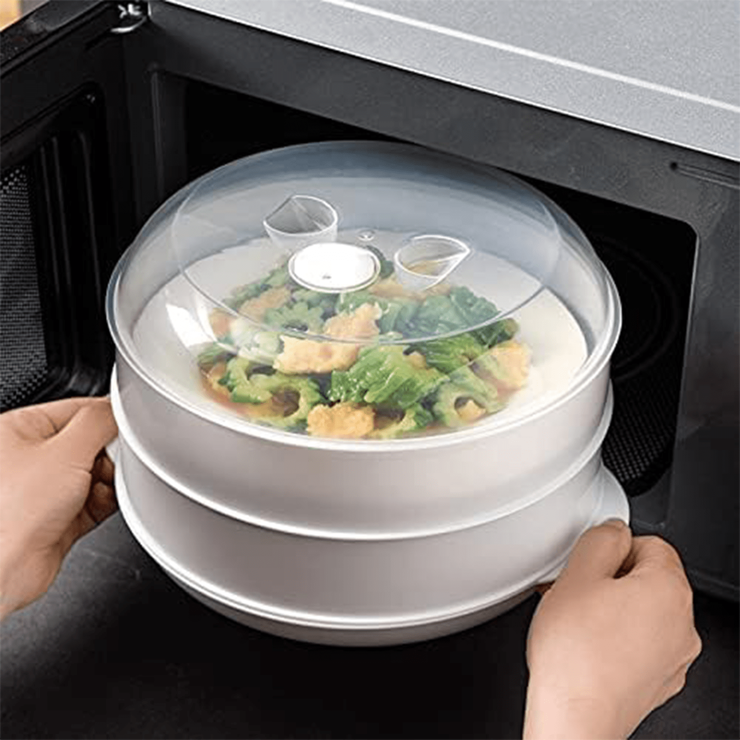 Vaporera Microondas, Cocina al Vapor en el Microondas sin Aceites y sin Grasa, Rápido y Fácil de Usar, Cocina Recetas Sanas en un Instante, Ideal para Verduras, Arroz y Pescado